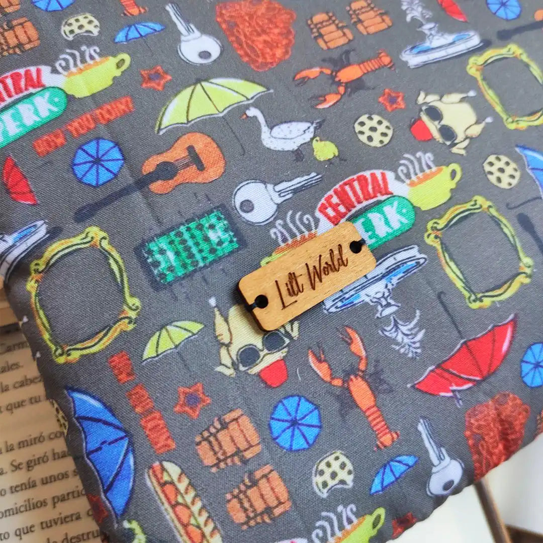 funda de tela acolchada tipo saco para libro, estampado de Friends