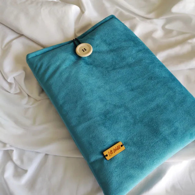 funda de tela de terciopelo azul para libro y kindle