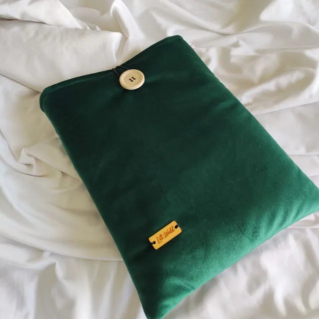 funda de tela de terciopelo verde bosque para libro y kindle