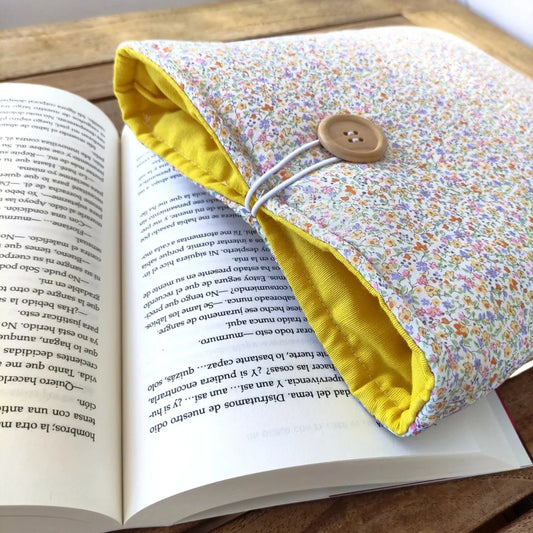 funda de tela para libro de algodón amarillo