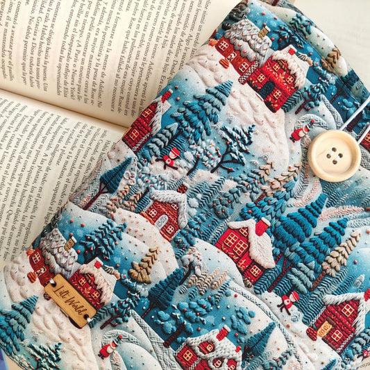 funda para libro y kindle con estampado de pueblo nevado