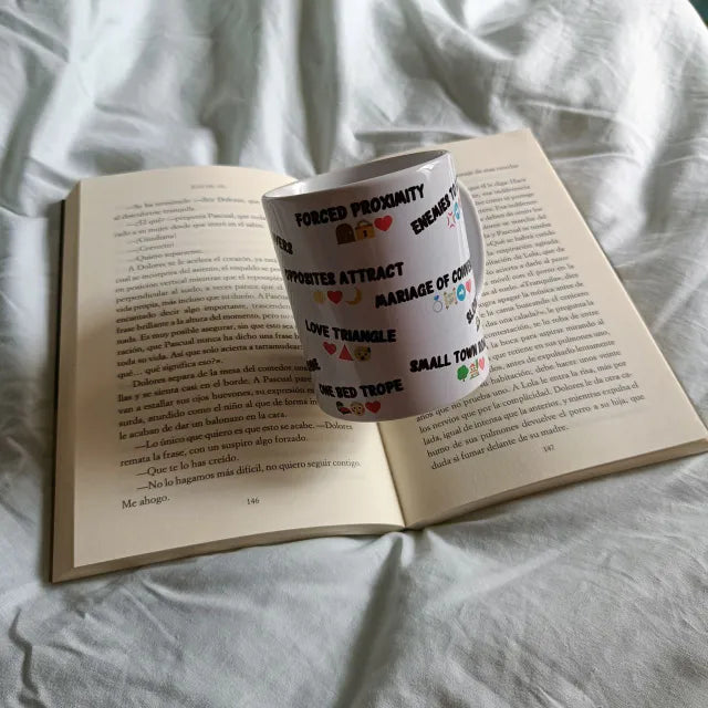 Taza literaria de 350 ml con diseño romántico divertido.